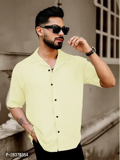 Men Slim Fit Solid Cut Away Collar Casual Shirt-thumb3