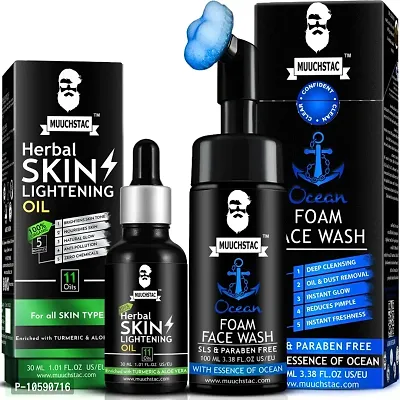 Muuchstac Skin Lightening Oil (30 ml) with Ocean Foam Face Wash - Inbuilt Brush (100 ml)