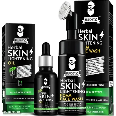 Muuchstac Herbal Skin Lightening Oil (30 ml) with Foam Face Wash - Inbuilt Brush (100 ml)