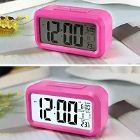 SHREE HANS FASHION Home  Kitchen Studio | Digital Smart Backlight Battery Operated Alarm Table Clock with Automatic Sensor | Date  Temperature (Pink)-thumb3
