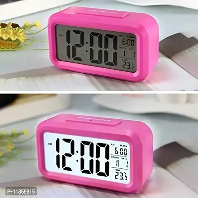 SHREE HANS FASHION Home  Kitchen Studio | Digital Smart Backlight Battery Operated Alarm Table Clock with Automatic Sensor | Date  Temperature (Pink)-thumb4