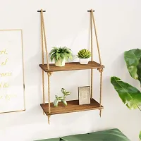 SHREE HANS FASHION Home & Kitchen Studio Real Pine Wood Floating Shelves, Hanging Swing Rope Shelves, Rustic Wall Decor Swing Shelf, Wall Shelves for Living Room Home Office Decor (15x5 Inch, 2 Tier)-thumb4