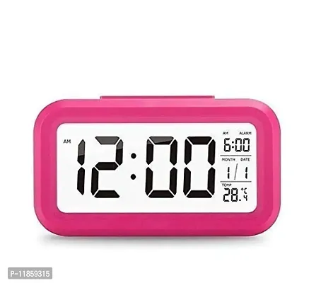SHREE HANS FASHION Home  Kitchen Studio | Digital Smart Backlight Battery Operated Alarm Table Clock with Automatic Sensor | Date  Temperature (Pink)-thumb0