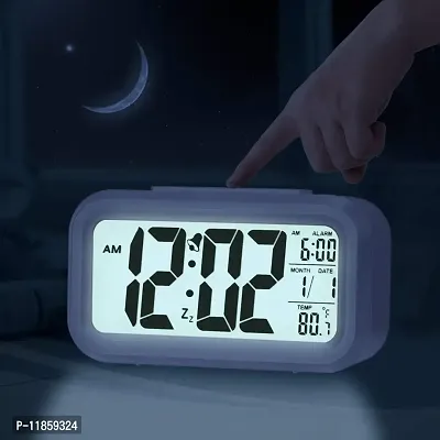 SHREE HANS FASHION Home & Kitchen Studio | Digital Smart Backlight Battery Operated Alarm Table Clock with Automatic Sensor | Date & Temperature (White)-thumb5