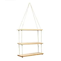 SHREE HANS FASHION Real Pine Wood Rustic Hanging Swing Rope Floating Shelves Wall Decor for Living Room/Home/Office Decor (15x5 Inch, 3 Tier)-thumb3