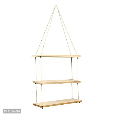 SHREE HANS FASHION Real Pine Wood Rustic Hanging Swing Rope Floating Shelves Wall Decor for Living Room/Home/Office Decor (15x5 Inch, 3 Tier)-thumb4