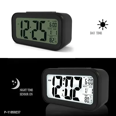 SHREE HANS FASHION Home  Kitchen Studio | Digital Smart Backlight Battery Operated Alarm Table Clock With Automatic Sensor (Black,Plastic, 15Wx16Lx20H Inches)-thumb3