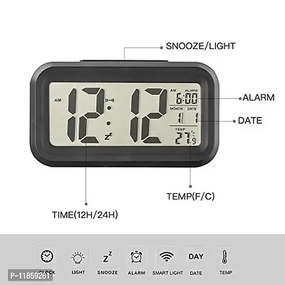 Dbell Digital Smart Back-Light Battery Operated Alarm Table Clock With Automatic Sensor Date & Temperature (Black,Plastic, 15Wx51Lx20H Inches)-thumb4