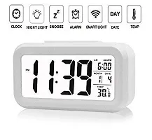 SHREE HANS FASHION Home & Kitchen Studio | Digital Smart Backlight Battery Operated Alarm Table Clock with Automatic Sensor | Date & Temperature (White)-thumb1