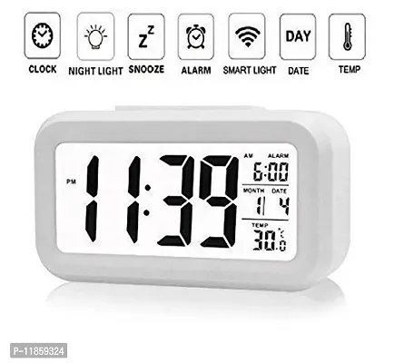 SHREE HANS FASHION Home & Kitchen Studio | Digital Smart Backlight Battery Operated Alarm Table Clock with Automatic Sensor | Date & Temperature (White)-thumb2