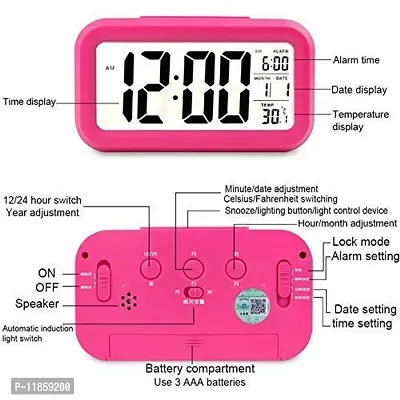 SHREE HANS FASHION Home  Kitchen Studio | Digital Smart Backlight Battery Operated Alarm Table Clock with Automatic Sensor (Pink)-thumb4