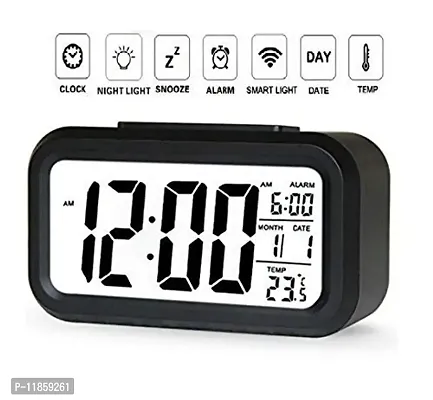 Dbell Digital Smart Back-Light Battery Operated Alarm Table Clock With Automatic Sensor Date & Temperature (Black,Plastic, 15Wx51Lx20H Inches)-thumb2