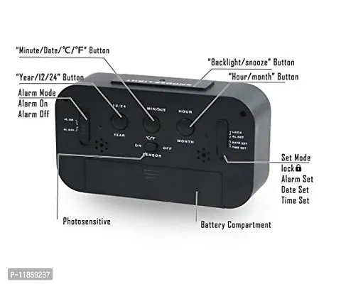 SHREE HANS FASHION Home  Kitchen Studio | Digital Smart Backlight Battery Operated Alarm Table Clock With Automatic Sensor (Black,Plastic, 15Wx16Lx20H Inches)-thumb5