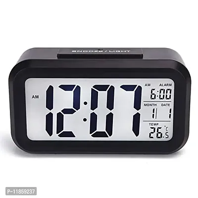 SHREE HANS FASHION Home  Kitchen Studio | Digital Smart Backlight Battery Operated Alarm Table Clock With Automatic Sensor (Black,Plastic, 15Wx16Lx20H Inches)-thumb0
