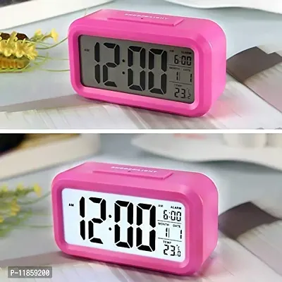 SHREE HANS FASHION Home  Kitchen Studio | Digital Smart Backlight Battery Operated Alarm Table Clock with Automatic Sensor (Pink)-thumb5