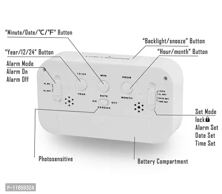 SHREE HANS FASHION Home & Kitchen Studio | Digital Smart Backlight Battery Operated Alarm Table Clock with Automatic Sensor | Date & Temperature (White)-thumb3