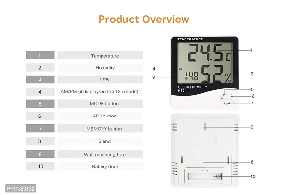 SHREE HANS CREATION DS Enterprise (HTC-1) Wall Mounting Room Thermometer with Humidity Incubator Meter, Accurate Temperature Indicator Plastic LED Digital alarm Clock Monitor for Indoor/Outdoor(004)-thumb4