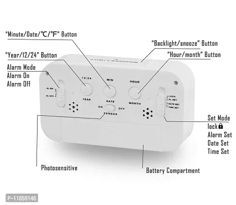 SHREE HANS FASHION Home & Kitchen Studio | Digital Smart Backlight Battery Operated Alarm Table Clock with Automatic Sensor (White.)-thumb5