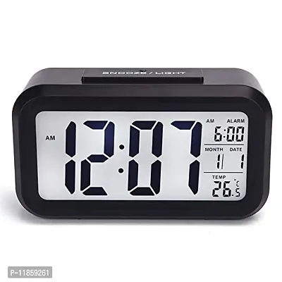 Dbell Digital Smart Back-Light Battery Operated Alarm Table Clock With Automatic Sensor Date & Temperature (Black,Plastic, 15Wx51Lx20H Inches)