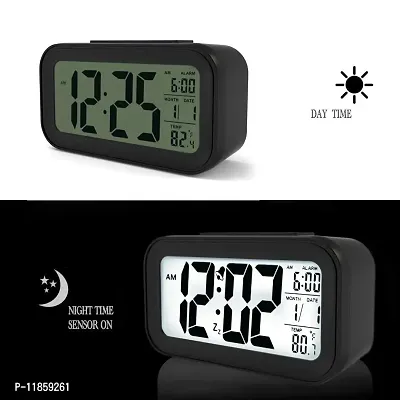 Dbell Digital Smart Back-Light Battery Operated Alarm Table Clock With Automatic Sensor Date & Temperature (Black,Plastic, 15Wx51Lx20H Inches)-thumb3