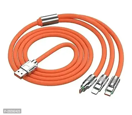 3 in 1 Data Cable Fast Charging Portable Cord For Travel/Outdoor Cable  Accessories With USB Type-C  USB Port Fast Charger Type-C Retractable (Pack of 1,Orange color)-thumb0