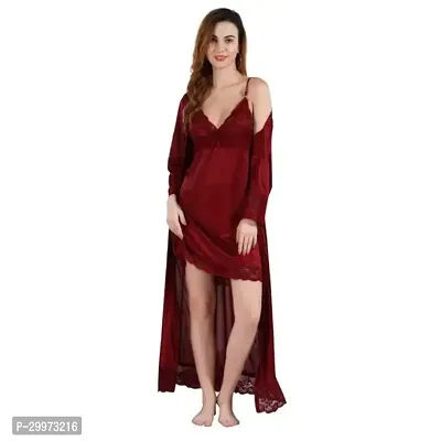 Women's Satin Solid Knee Length Nightwear Set-thumb0