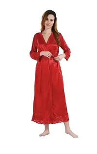 Women's Satin Solid Knee Length Nightwear Set-thumb1