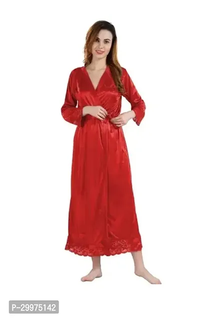 Women's Satin Solid Knee Length Nightwear Set-thumb2