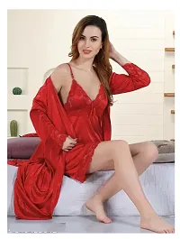 Women's Satin Solid Knee Length Nightwear Set-thumb2