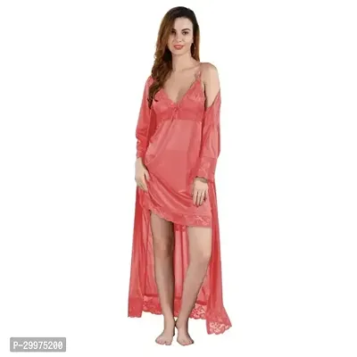 Women's Satin Solid Knee Length Nightwear Set-thumb0