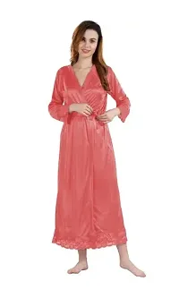 Women's Satin Solid Knee Length Nightwear Set-thumb1