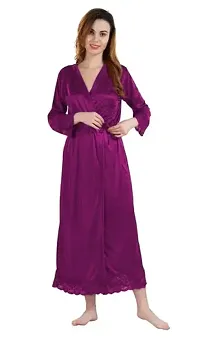 Women's Satin Solid Knee Length Nightwear Set-thumb1