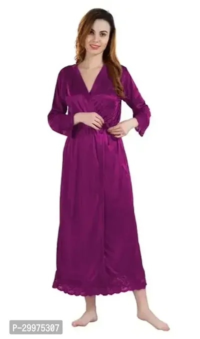 Women's Satin Solid Knee Length Nightwear Set-thumb2