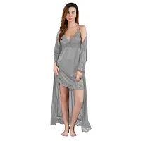 Women's Satin Solid Knee Length Nightwear Set-thumb3