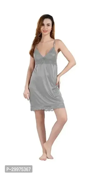 Women's Satin Solid Knee Length Nightwear Set-thumb3