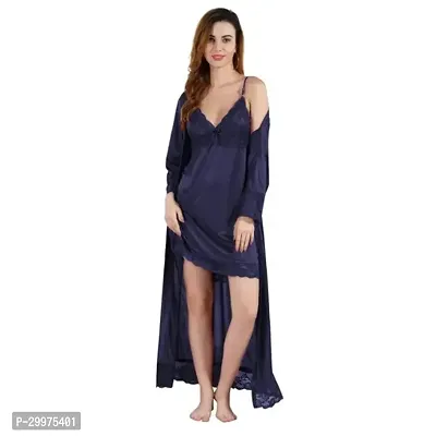 Women's Satin Solid Knee Length Nightwear Set-thumb0