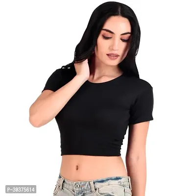 Ribbed Crew Neck Cotton Blend Women Crop Top-thumb4