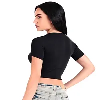 Ribbed Crew Neck Cotton Blend Women Crop Top-thumb4