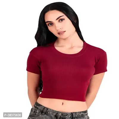 Ribbed Crew Neck Cotton Blend Women Crop Top