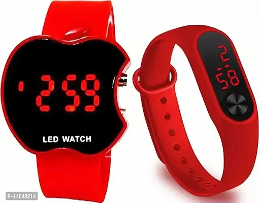 Stylish Red Rubber Digital Watches For Men- 2 Pieces-thumb0