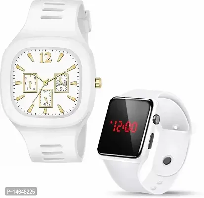 Stylish White Rubber Watches For Men- 2 Pieces