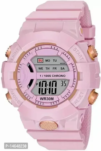 Stylish Pink Rubber Digital Watches For Men