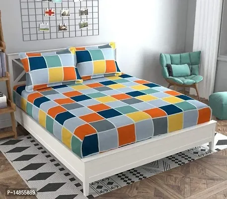 Multicoloured 160 TC Cotton Double Abstract Flat Bedsheet-thumb0