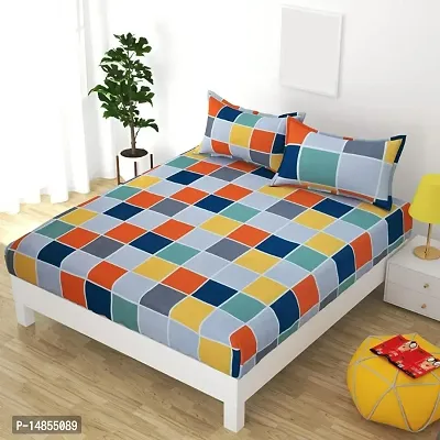 Multicoloured 160 TC Cotton Double Abstract Flat Bedsheet-thumb2