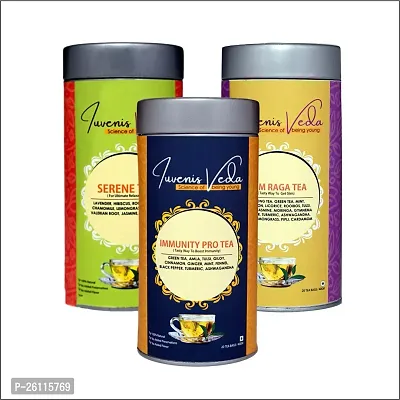 Iuvenis Veda 3-in-1 Tea Combo Pack - Serene, Immunity Pro, Slim Raga Tea | 60 Tea Bags, 20 Tea Bags Each-thumb0