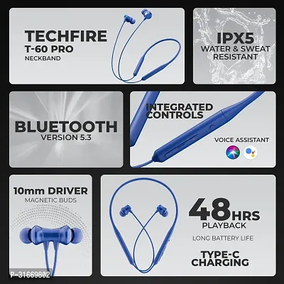 TECHFIRE T60 PRO  Bullets Wireless Z Bass Edition Neckband headphone with 40 hr playtime Bluetooth Headset  (Blue, In the Ear)-thumb4