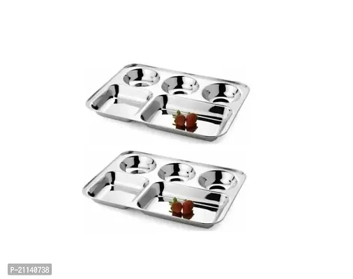 Pardeep Khera Bhojan Thali Set Of 2 Pieces 5 Compartments Each Sectioned Plate-thumb0