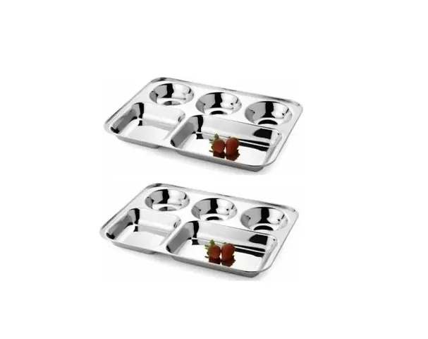 Shri ji? Stainless Steel Dinner Plate/ Bhojan Thali with Rectangle Compartments, Silver 2 Piece