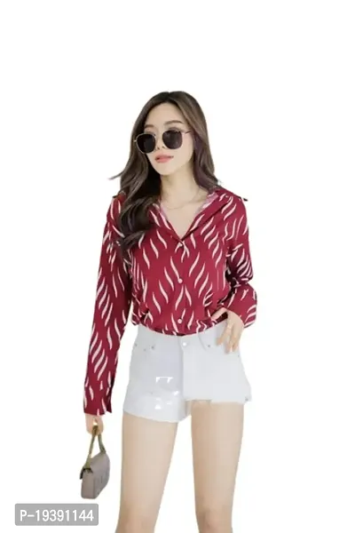 THE ROYAL HEAVEN Women's Printed Elegant Regular Fit Button Up Satin Casual Formal Shirts for Office Wear (R_S_C_539)
