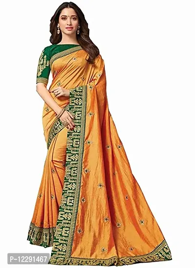 Stylish Silk Blend Orange Self Pattern Saree with Blouse piece-thumb0